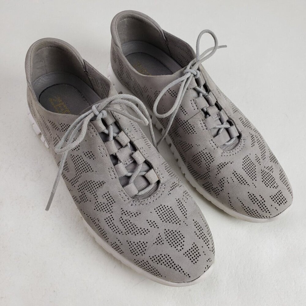 Cole Haan ZeroGrand Perforated Oxford Shoe Womens 6.5 B Gray Nubuck Flat Sneaker